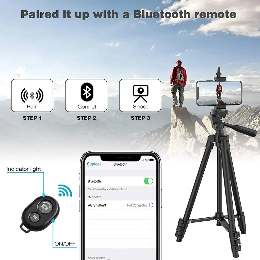Tripod for Phone Camera Tripod Stand with Bluetooth Remote Phone Holder Lightweight Universal Photography for Xiaomi Huawei DSLR