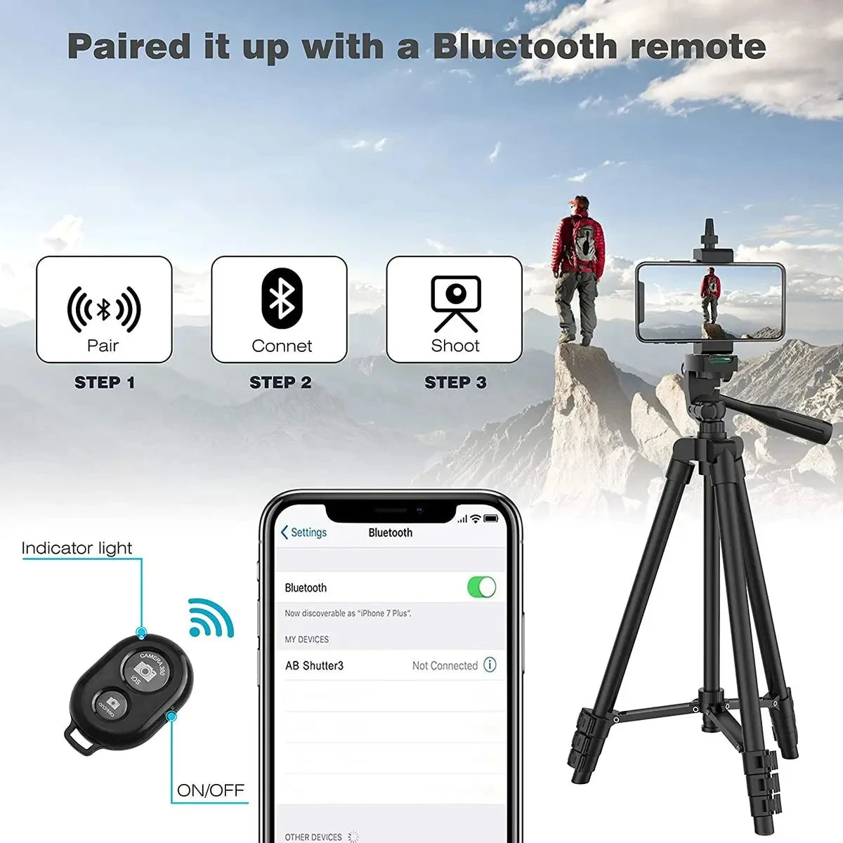Tripod for Phone Camera Tripod Stand with Bluetooth Remote Phone Holder Lightweight Universal Photography for Xiaomi Huawei DSLR