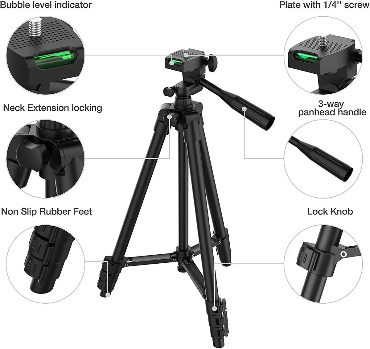 Tripod for Phone Camera Tripod Stand with Bluetooth Remote Phone Holder Lightweight Universal Photography for Xiaomi Huawei DSLR