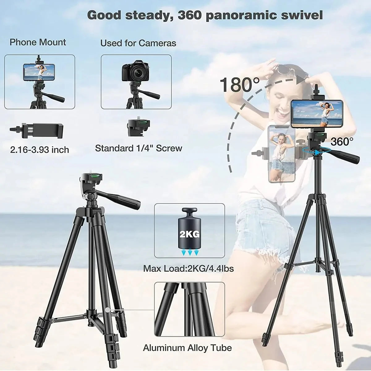 Tripod for Phone Camera Tripod Stand with Bluetooth Remote Phone Holder Lightweight Universal Photography for Xiaomi Huawei DSLR