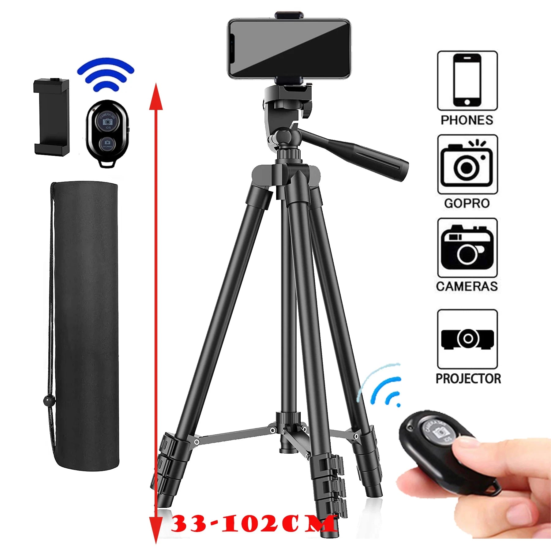 Tripod for Phone Camera Tripod Stand with Bluetooth Remote Phone Holder Lightweight Universal Photography for Xiaomi Huawei DSLR